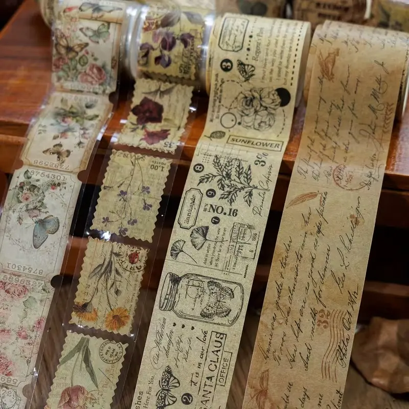 Vintage Washi Tape Set, 4 Rolls, 2 Rolls 1.38x78.7 Inches, 2 Rolls 1.57x78.7 Inches, Decorative Paper Tape for Scrapbooking, DIY Projects