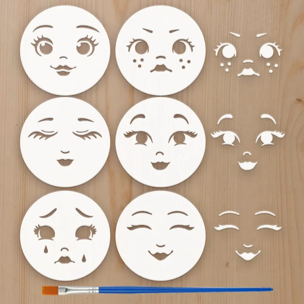 6Styles  Expression Stencils 3.9x3.9Inch Cartoon Stencil | With Brush, Facial Features Painting Stencil  Cartoon  Character Themes Template for  Wall Fabric Furniture