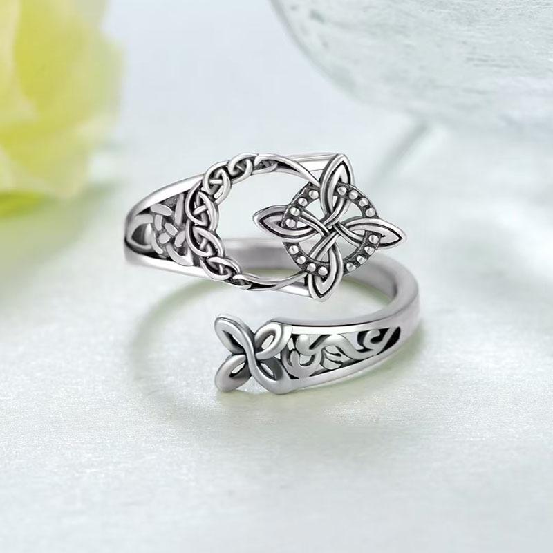 Retro Geometric Cross Hollow Ring Women Personalized Pattern Student Finger Ring Adjustable Open Ring