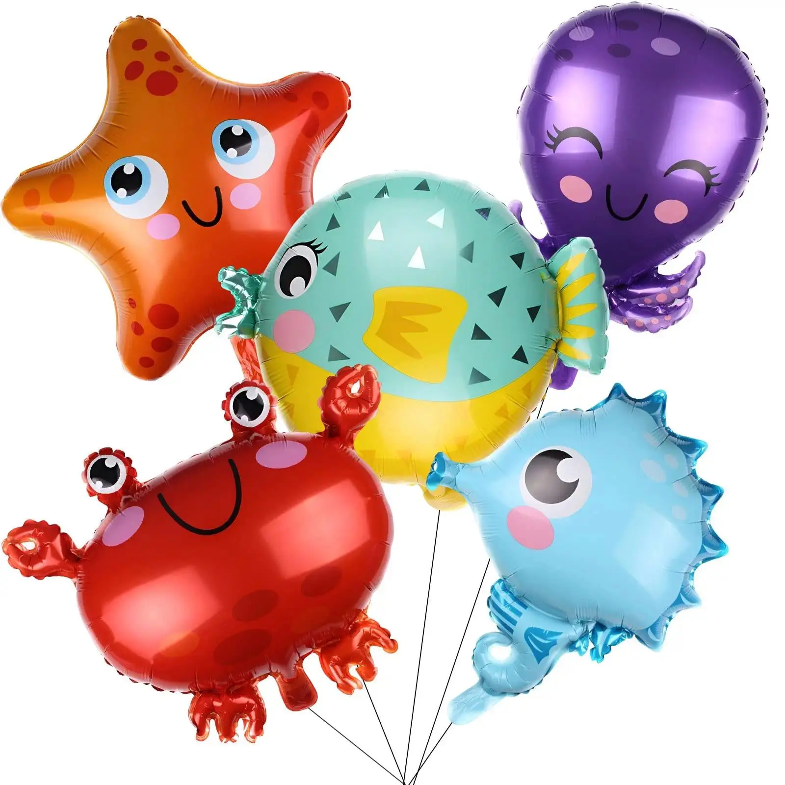 5 PCS Undersea Party Decoration Ocean Animals Seahorse Starfish Crab Octopus Foil Balloon Toys Gift Shower Kids Birthday Party