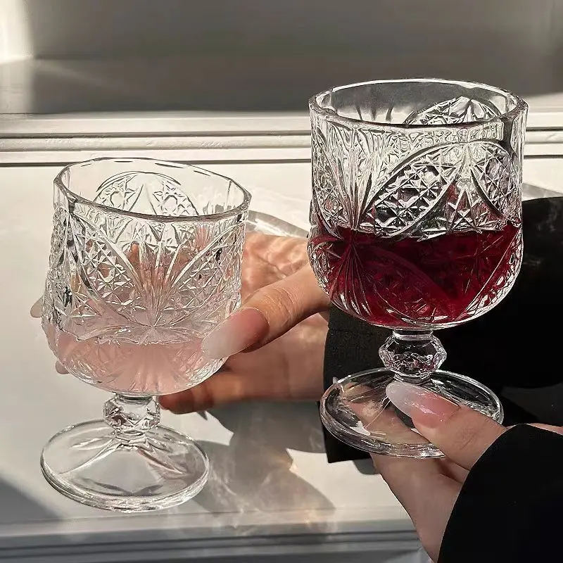 2/4/6/8pcs, Creative Engraved Glass Cup, Atmospheric Vintage Glass, Champagne Glass, Wine Glass, Sweet Wine Glass, Soda sparkling Water Glass, Cocktail Glass, Ideal Choice For Home, Coffee Shop, Bar