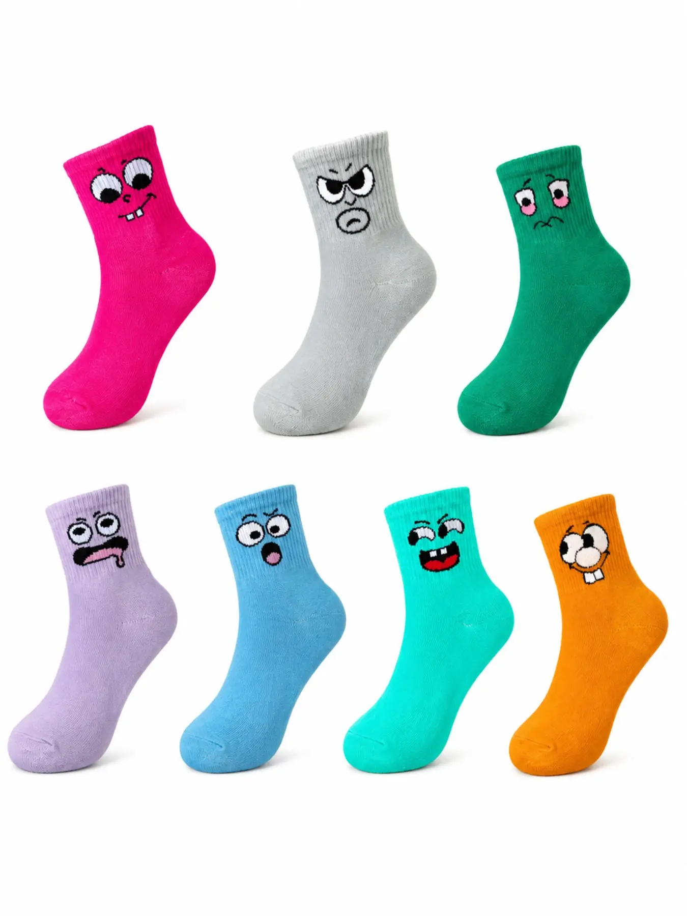 7 Pairs Weekly Mood Socks Set, Fun Cartoon Mid-Calf Socks, Daily Wear Essential, Perfect Gift for Friends, Express Your Feelings Everyday