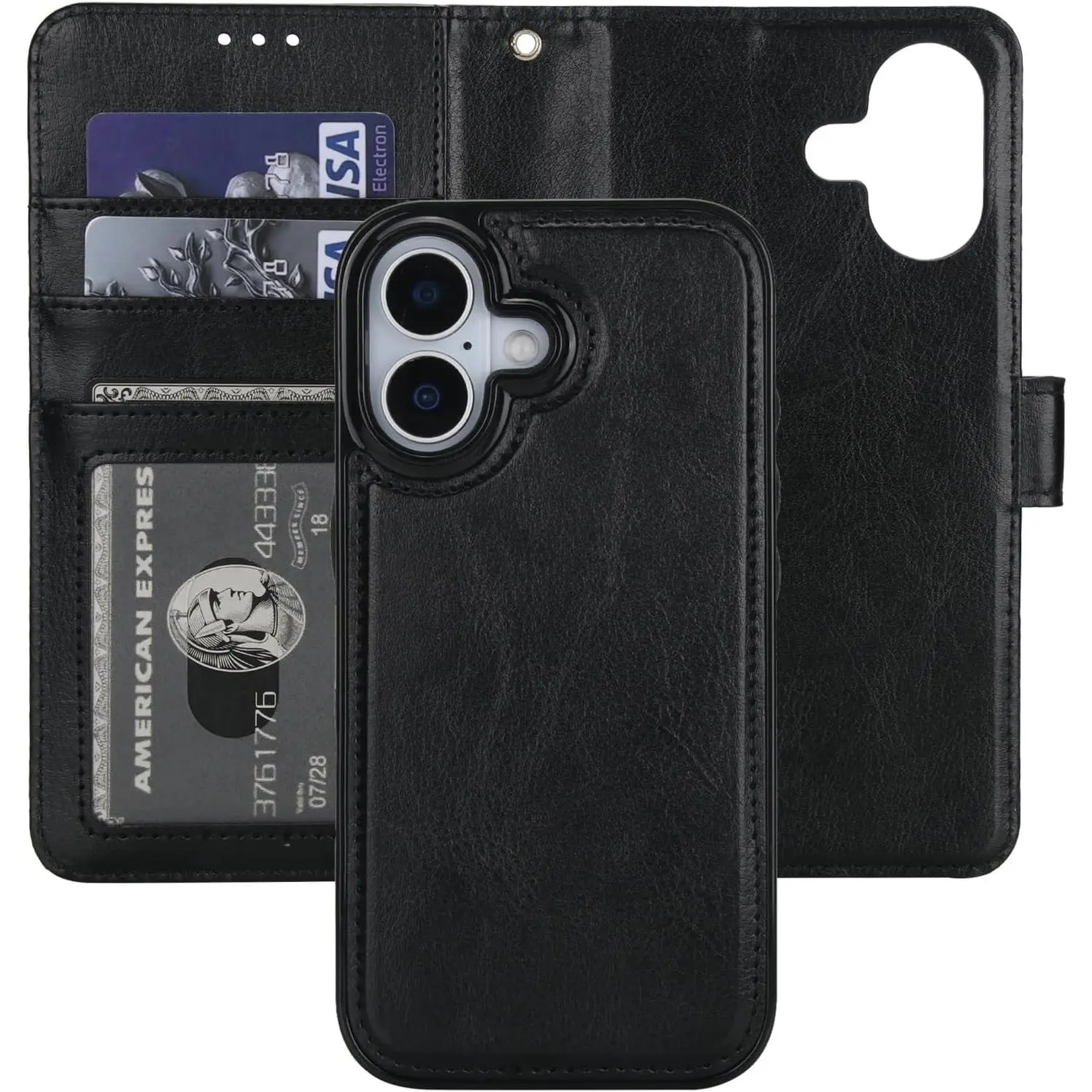 Detachable Wallet Case for  17 RFID Blocking Card Slots Holder  PU Leather  Kickstand Shockproof Wrist Strap Removable Flip Protective Cover 5G 6.3 inch (Black)
