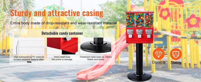 【Spring new arrivals】VEVOR Gumball Machine with Stand Vending Coin Bank Vintage Candy Dispenser Red