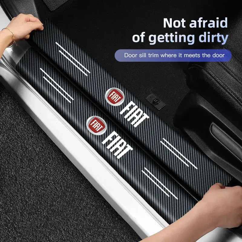 4Pcs Car Carbon Fiber Door Sill Sticker Anti-Scuff Plate Anti-Scratch Protective For FIAT Abarth 600 Panda Pulse Tipo Mobi Strada 500 Topolino Fastback Cronos Freemont
