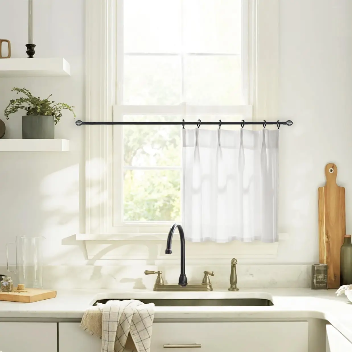 White Sheer Kitchen Cafe Curtains, 18 Inch Length Pinch Pleated Short Drapes for Small Windows