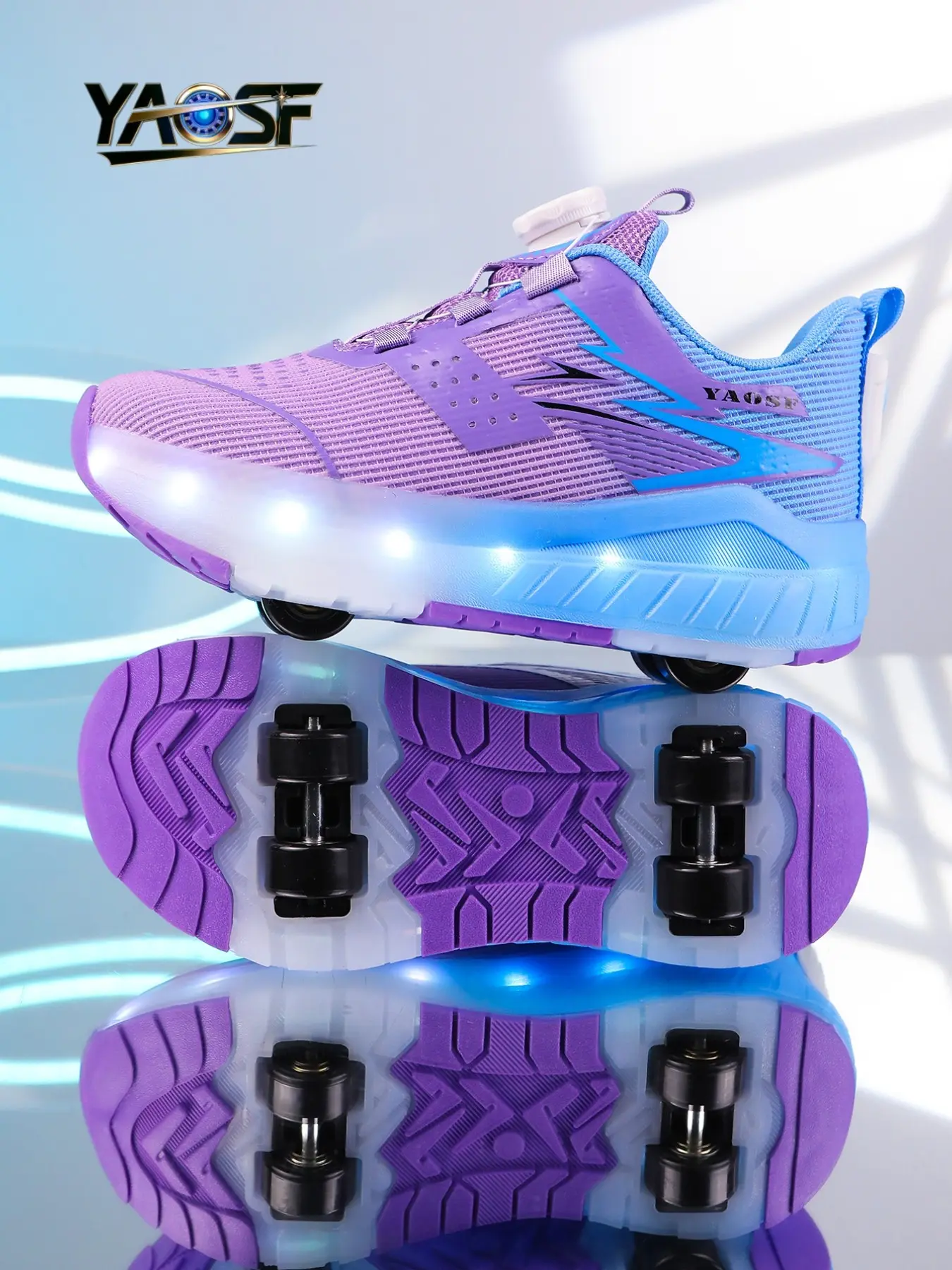 Yaosf Detachable Four-Wheel Glowing Roller Skates, RGB LED Neon Light Band, Adjustable Lights, Anti-Slip Thick Sole, Kids & Teens