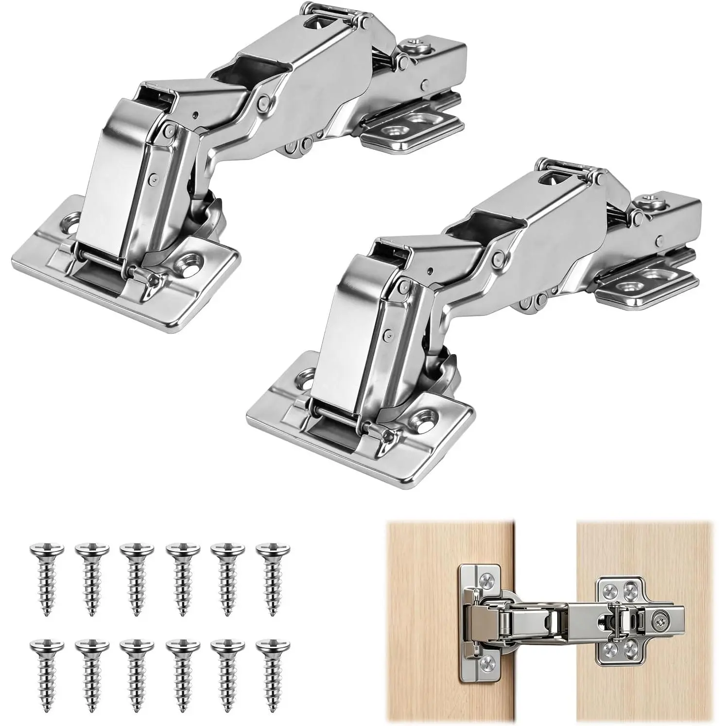 2 Pack Frameless Kitchen Cabinet Hinges,170  Concealed Hydraulic Dampened Closing Door Hings for Closets,Storage Cabinet,Bookshelf Full Overlay Folding Cabinet Hinge Buffer Damper