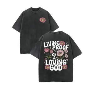 Men's Living Proof Of A Loving God Text and Flower Graphic Retro Double Sided Water Washed T Shirt Vintage Streetwear Comfortable Casual Menswear Ideal for Christmas Thanksgiving Cyber Monday and Fathers Day Gifting