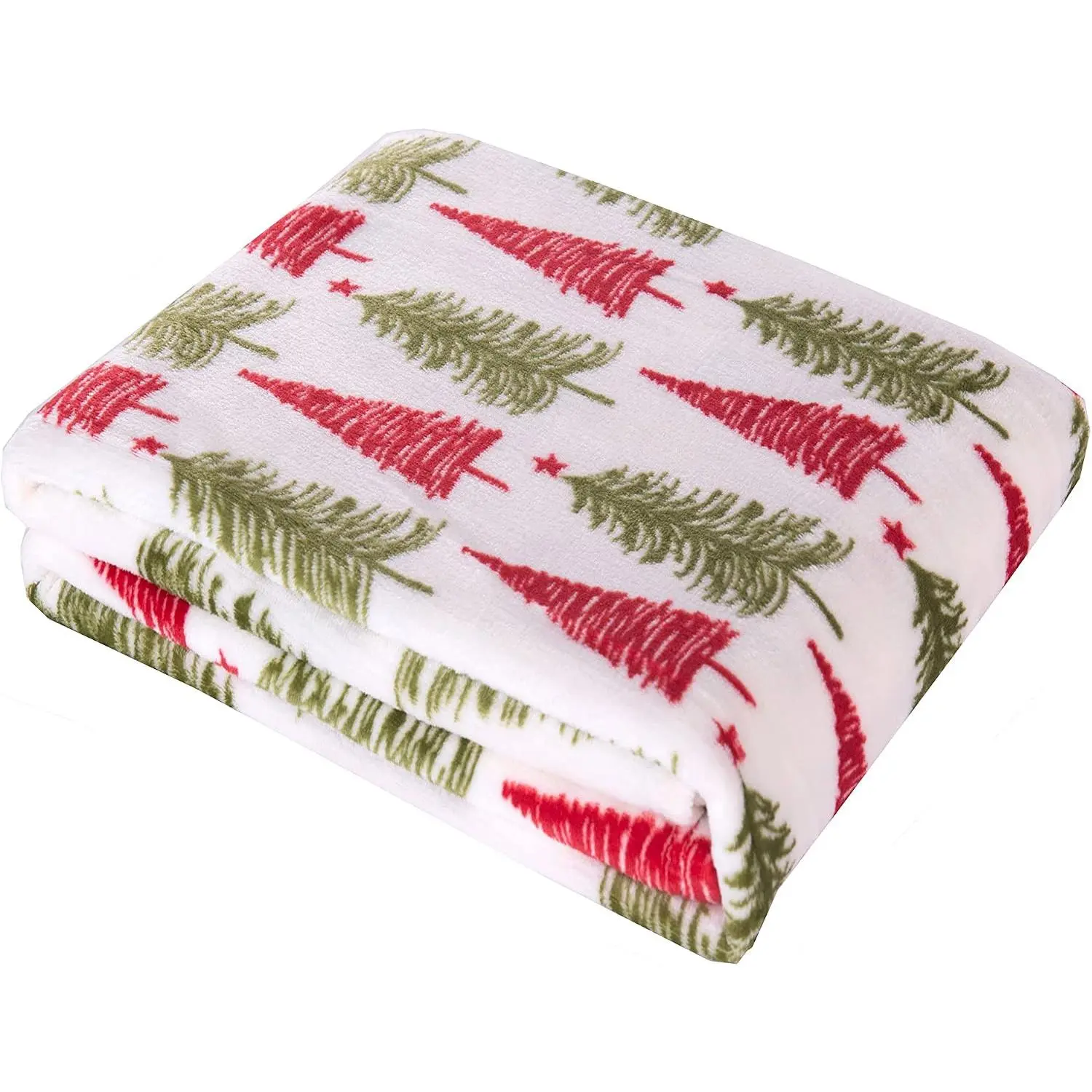 Elegant Luxury Velvet Soft Christmas Prints Fleece Blanket-Theme Home  Fuzzy Warm and Cozy Throws for Winter Bedding, Couch and Gift, 50 x 60 inch, Ivory Christmas Tree