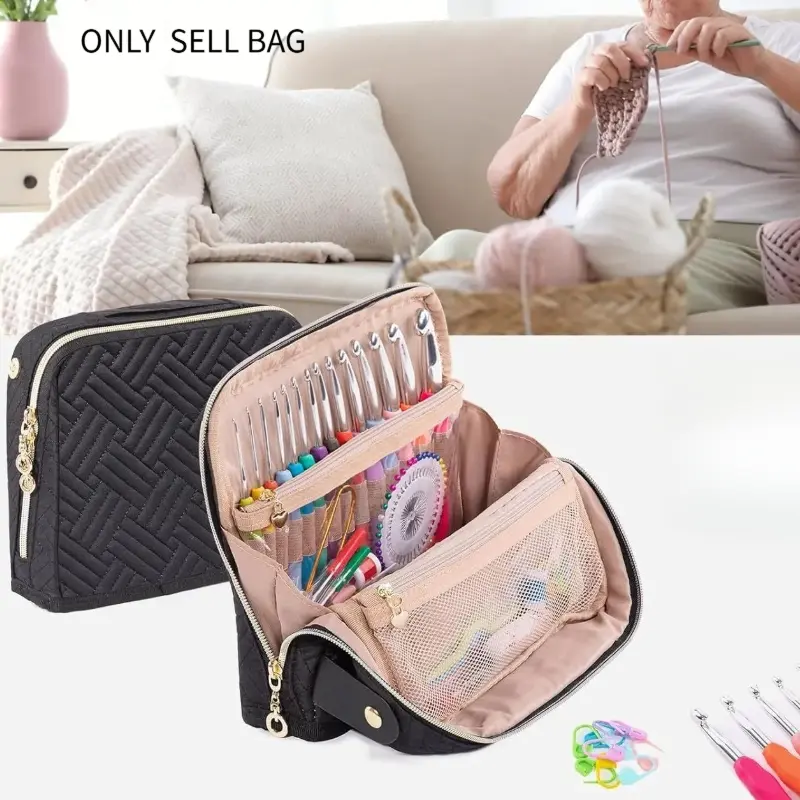 Quilted Knitting Supply Storage Bag, Spacious Portable Yarn Tote Organizer. Practical Household Craft Storage Pouch For Crochet Tools And Handmade Accessories, Great Gift For DIY Knitting Enthusiasts.
