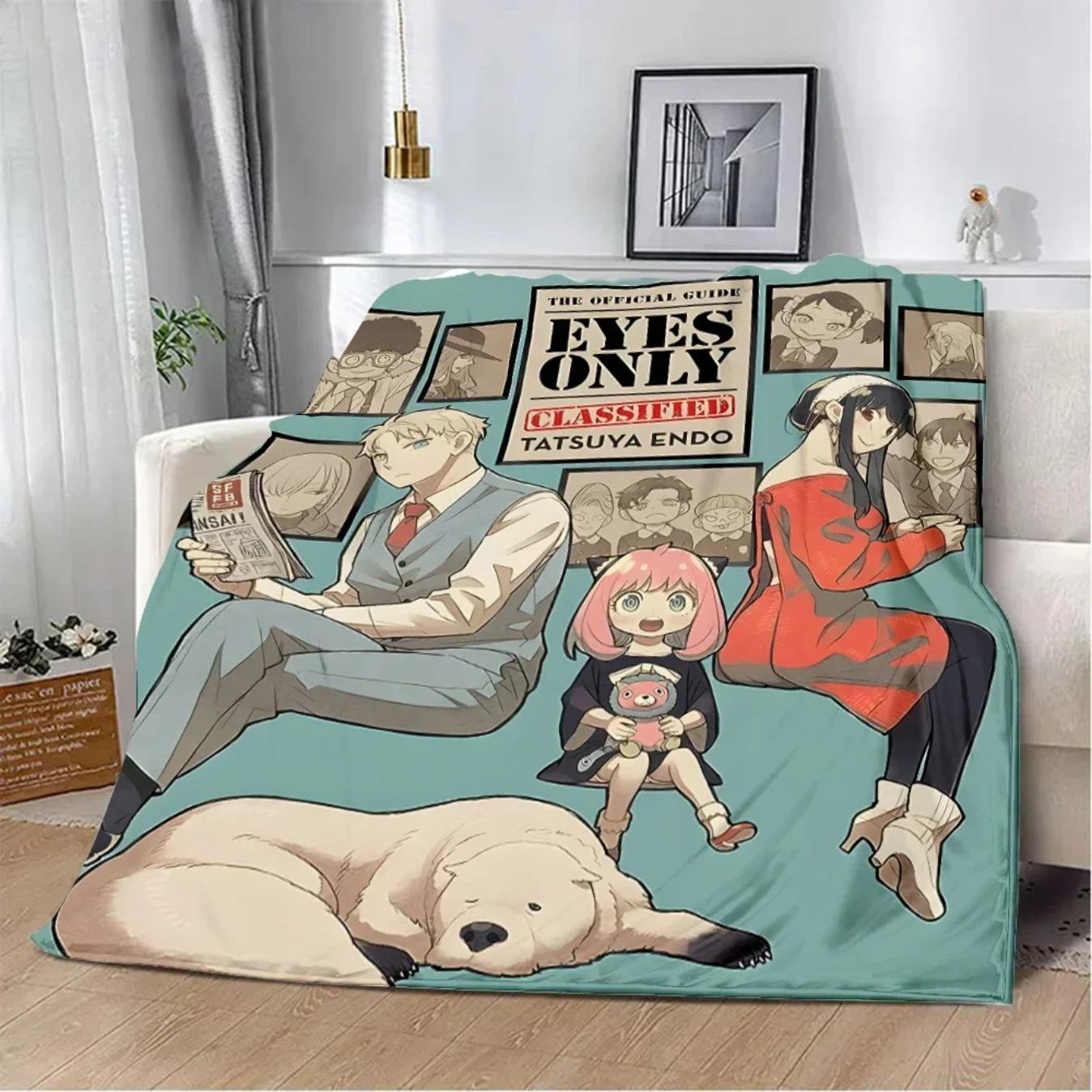 Spy x Family Anime Cartoon Printed Flannel Blanket Soft Cozy Warm Throw Blanket for Sofa Bed Picnic Travel Home Decor Birthday Gift for Fans