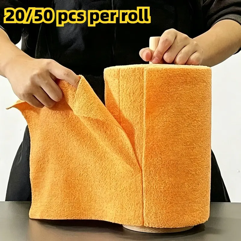 20/50pcs Extra Large Roll Dish Cloths, Tearable Microfiber Towels, Reusable Kitchen Tea Cloths, Kitchen Cleaning Cloths, Super Absorbent, Christmas Gift