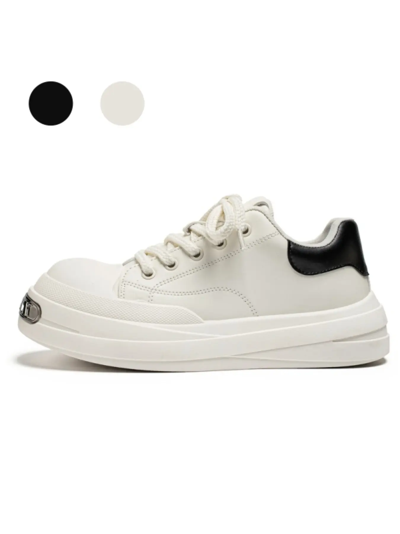Men's Black-White Color-Block Ugly Cute Big Head Bread Sneakers: Leather Waterproof + Height-Increasing Anti-Slip, High-Street Trendy Casual Shoes