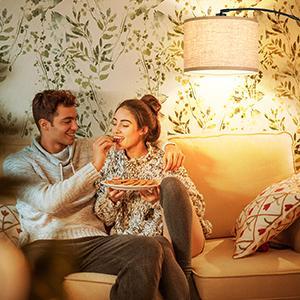 79'' Arc Floor Lamps for Living Room, Modern Standing Lamp with Adjustable Hanging Drum Shade, Black Tall Pole Lamp with Weighted Base & Edison E26 Socket, Corner Light for Reading Bedroom Office