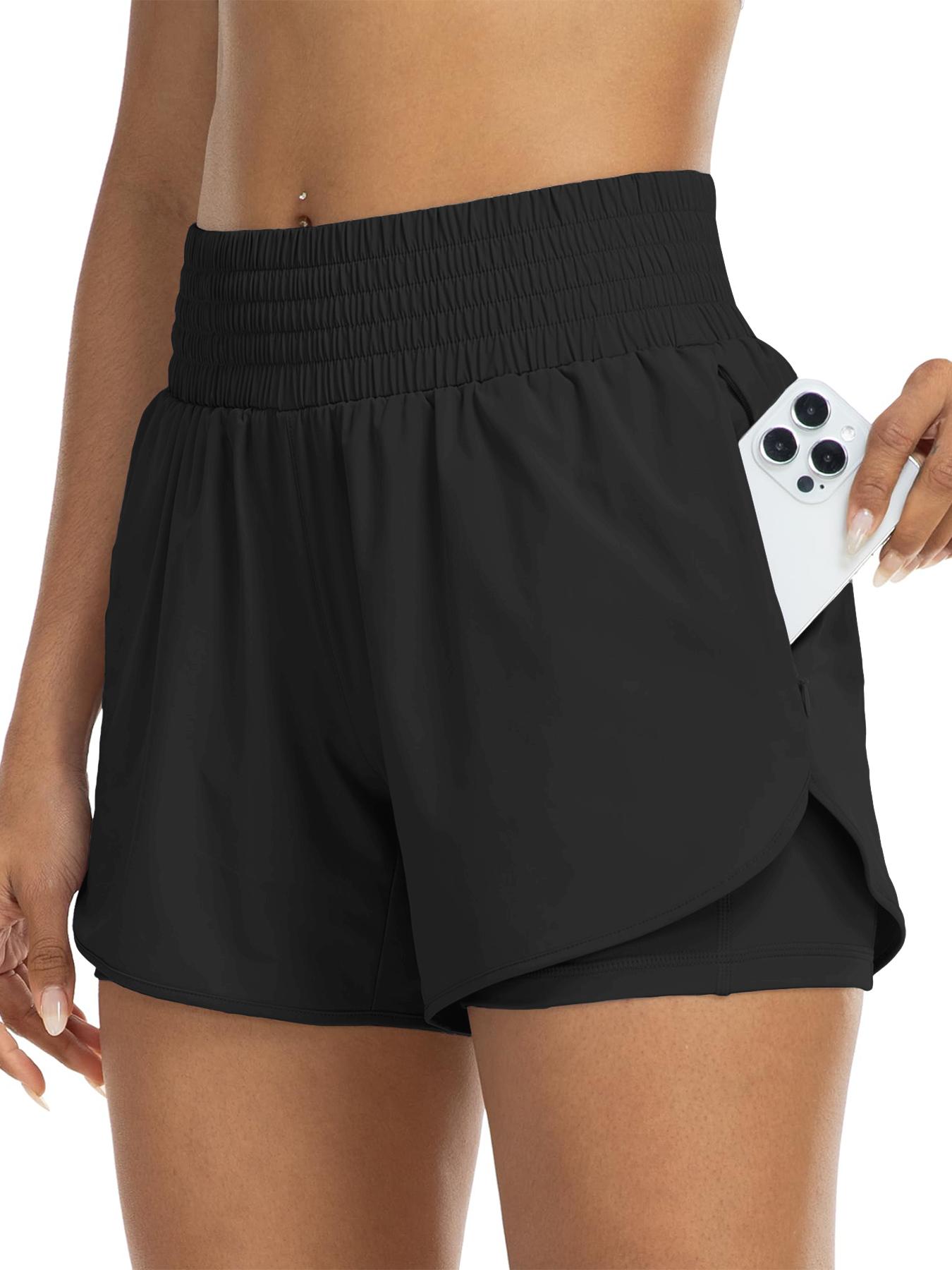 Women's Solid Color High Waist Double-Layer Shorts with Pocket Design, Casual Comfy Breathable Fitted Skinny Shorts for Daily Wear, Ladies' Bottoms for All Seasons