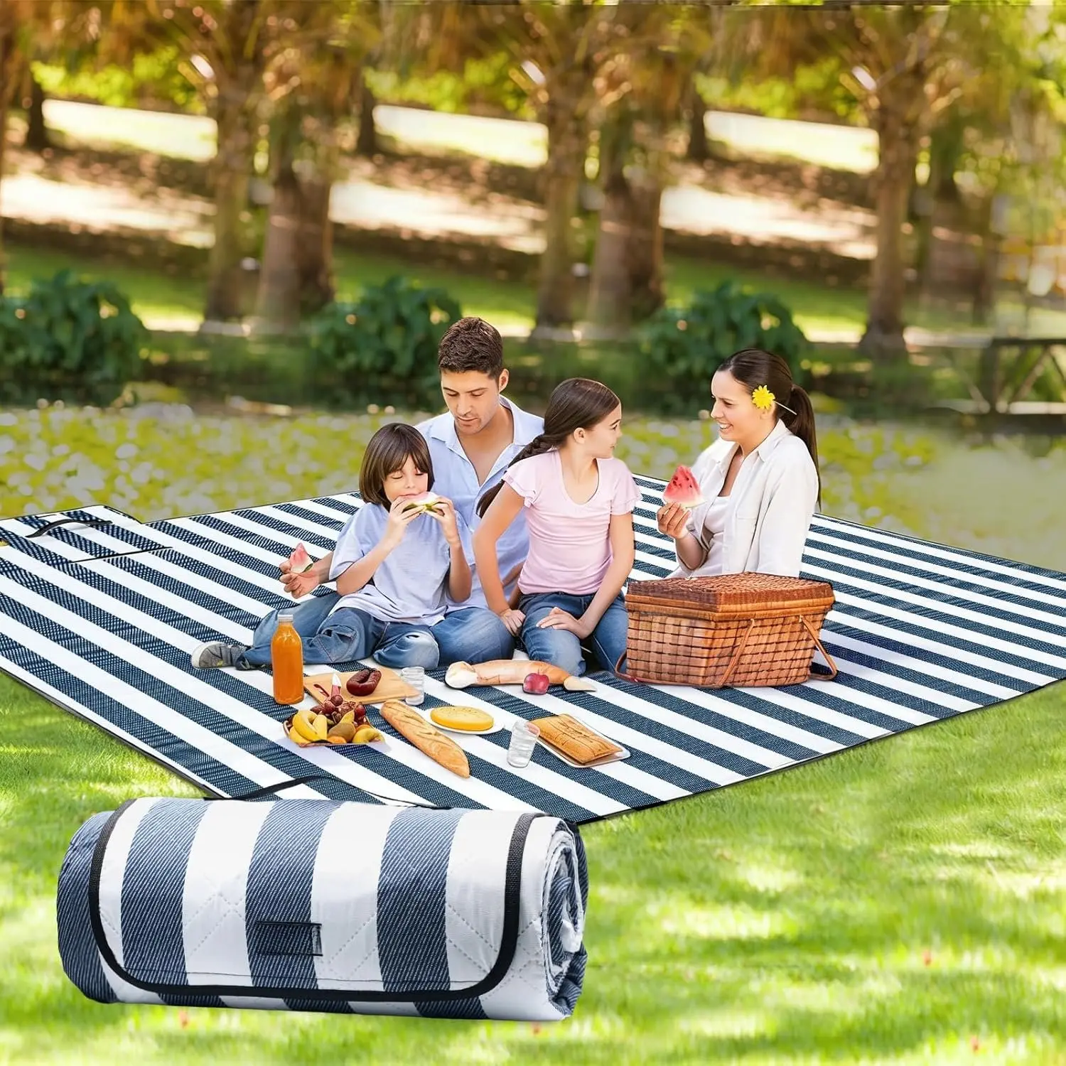 Picnic Blanket 80''x80'',  Sandproof Beach Outdoor Camping Mat  Foldable Gingham Big Travel Essential Accessories  Park Patio Lawn Garden Grass Ground  Festival