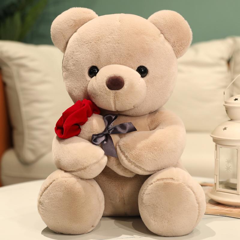 Rose Bear Plush Toy Soft Stuffed Plushies Home Sofa Throw Pillow Ornament Kids Favors Valentine's Day Gifts Wedding Party Decors