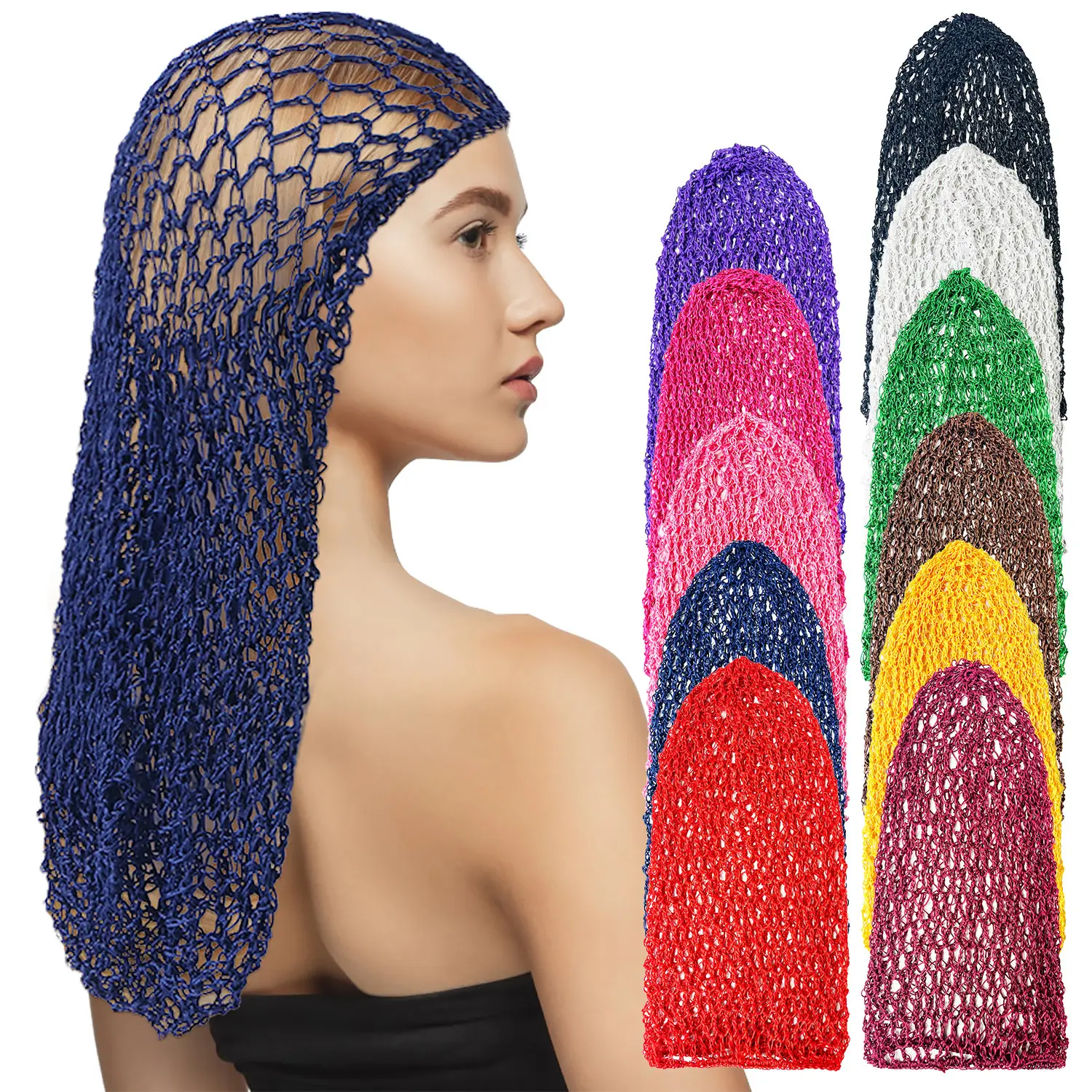 Hand Crochet Hair Net, Extra Large Mesh Sleep Cap, Thick Yarn Full Head Wrap for Long Length Heatless Haircare, Large Full Head, Wear Over Hair