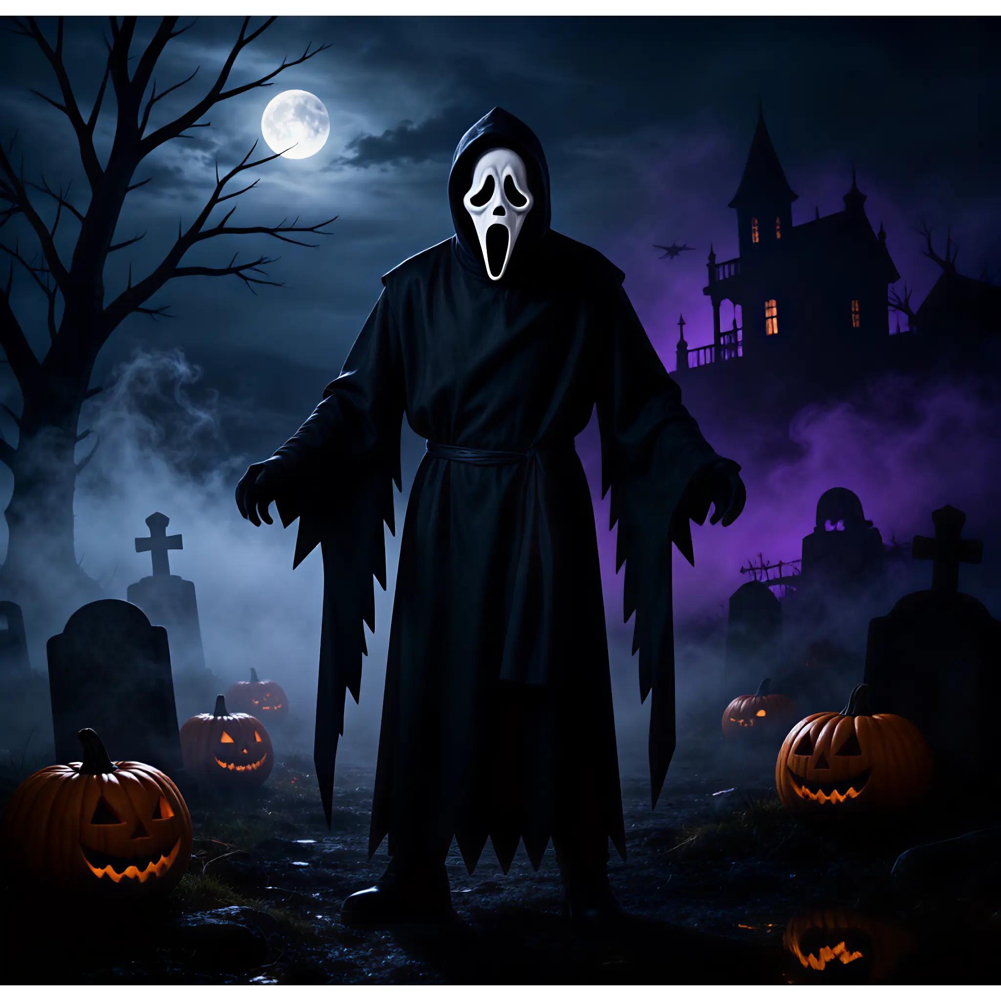 Ghost Face Scream Halloween Costume Set, Black Hooded Scary Robe With Mask, Adult Horror Cosplay Outfit for Party