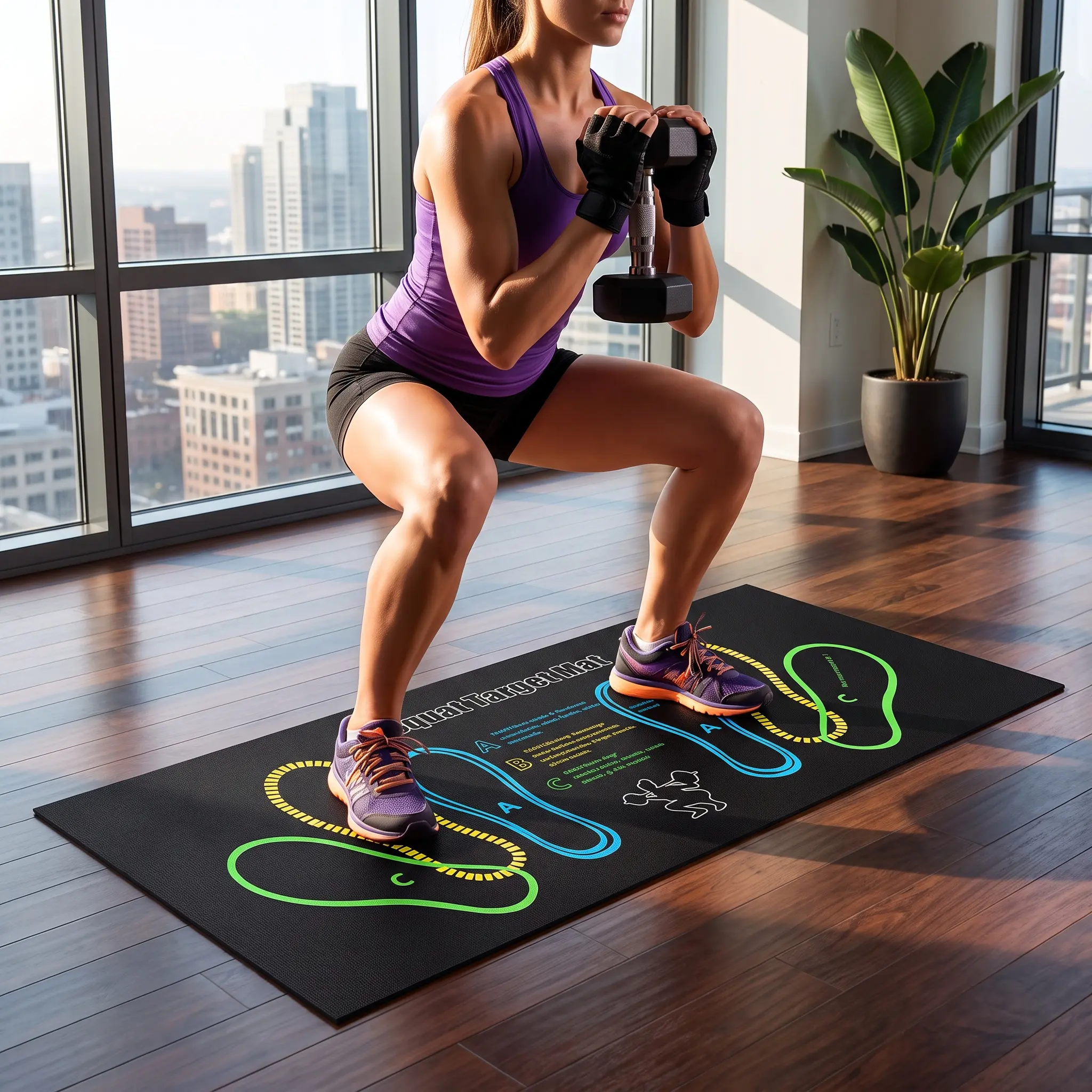 Squat Guide Mat Non Slip Knee Pad Home Gym Exercise Mat with Alignment Markers Lightweight Portable for Leg Ab Workouts Men Women Cushioned High Density Foam