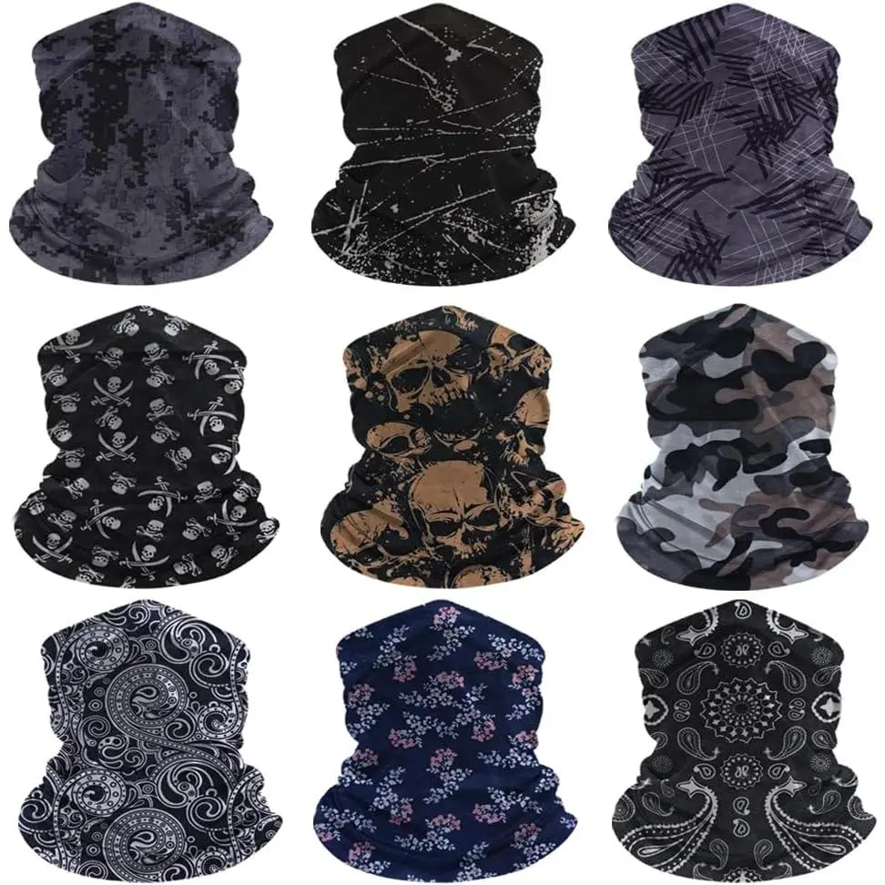 9-Pack Balaclava Face Mask for Men & Women UV Protection Neck Gaiter, Multi-Use Cycling Mask & Breathable Headband
