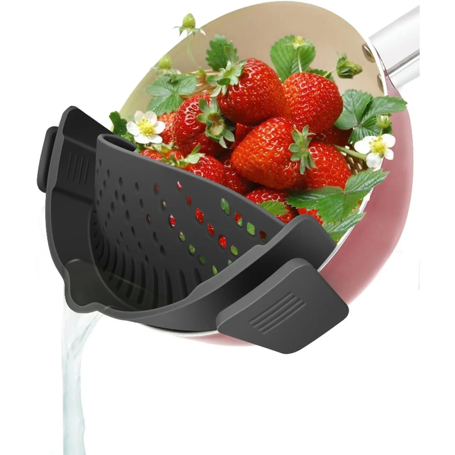 Clip on Strainer for Pots Pan Pasta Strainer, Silicone Food Strainer Hands-Free Pan Strainer, Clip-on Kitchen Food Strainer for Spaghetti, Pasta, Ground Beef Fits All Bowls and Pots