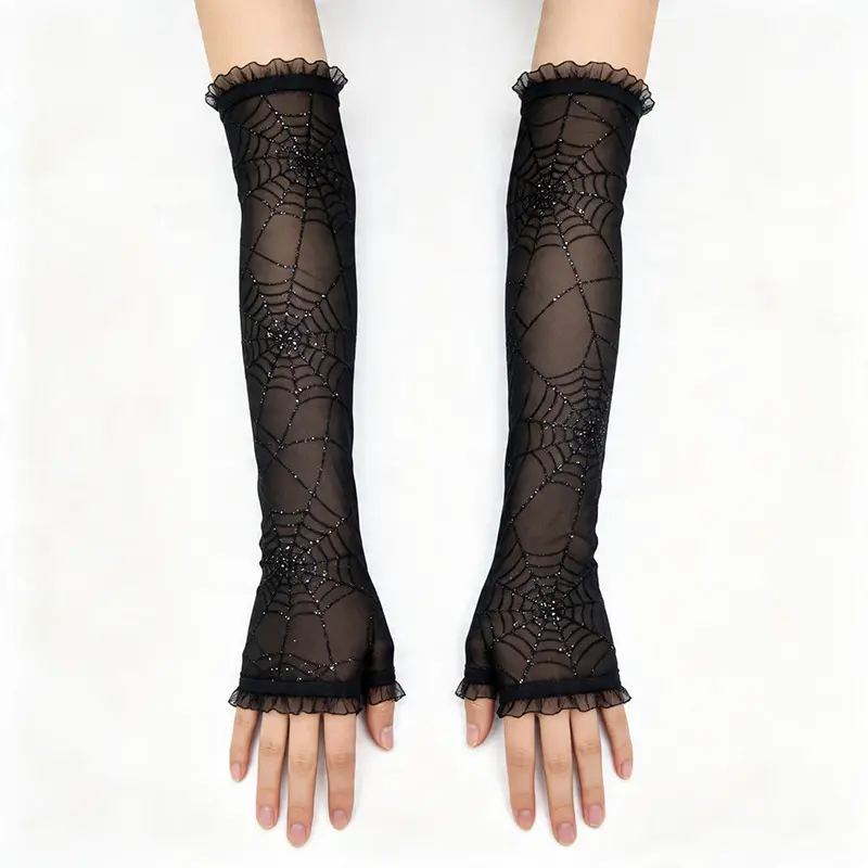 Gothic Spider Web Arm Gloves for Women, Elastic Hollow Out Mesh with Sun Protection for Party & Festivals, Sun Protection Game Day Kit, Sporty Sports Gloves, Wrist Wraps Sports Gloves