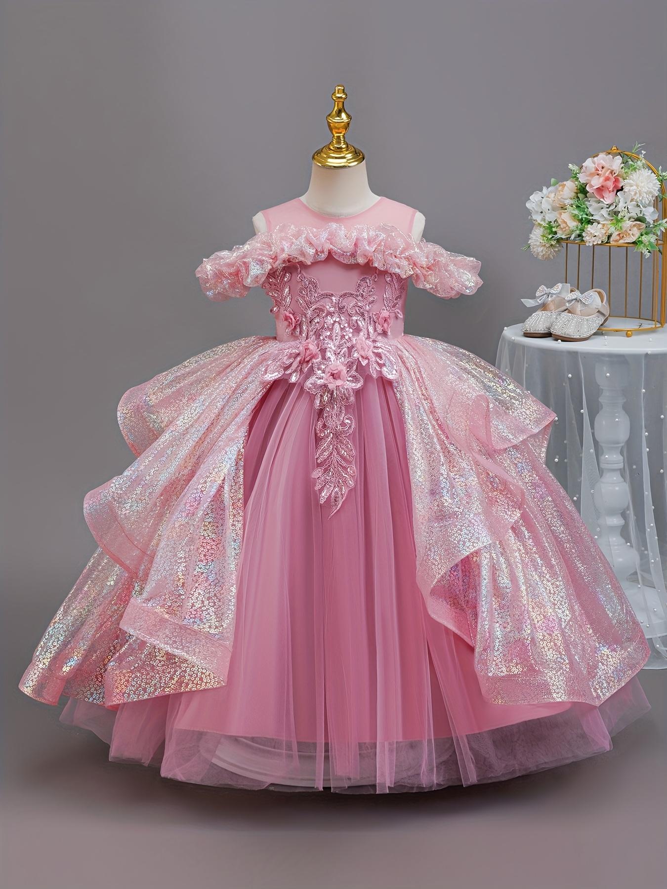 Girls' Elegant Princess Dress with Sparkling tutu & net - Sleeveless Mid-Length Recital Dress Birthday Party Outfit, Nutcracker - Hand Washable Gown all-Season Wear ( & Little Girls)