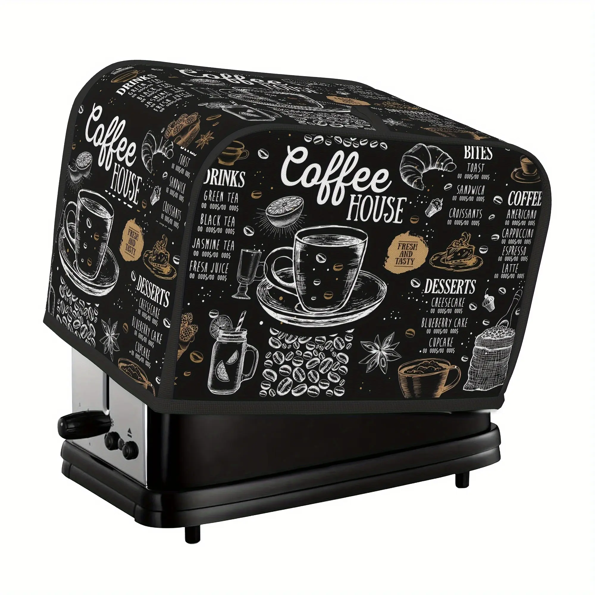 1pc, Coffee Pattern Toaster Cover 2/4 Slice Dustproof Toaster Bread Maker Cover Kitchen Appliance Fingerprint Protection Kitchen Decor, Appliance Shield, Folding