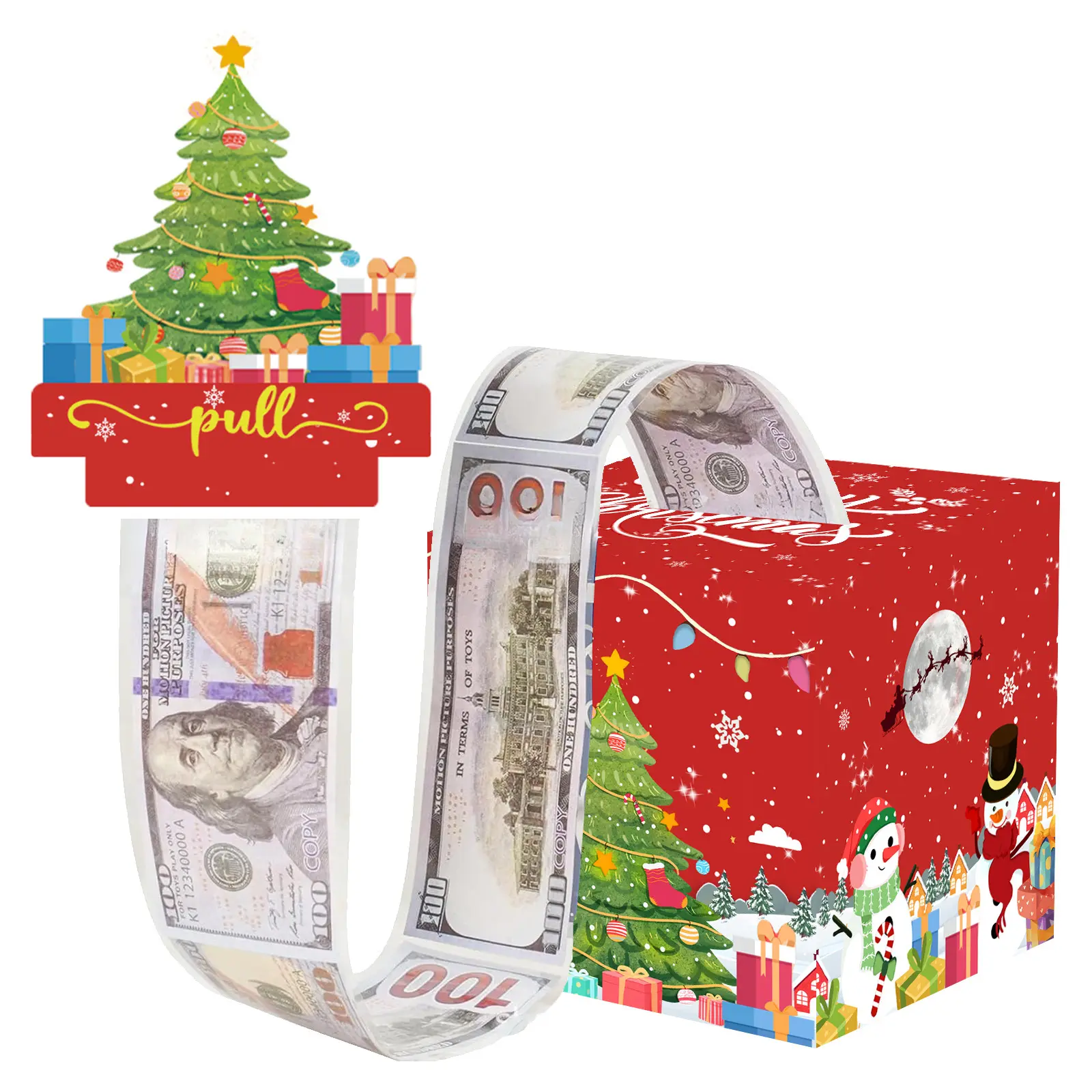 1 Pack Christmas Money Box for Cash Gift Pull,Surprise Box Money Gift Boxes for Kids Adults with 50 Transparent Bags,Creative & Fun Way to Give Cash as Xmas Gift, Holiday Gift Box