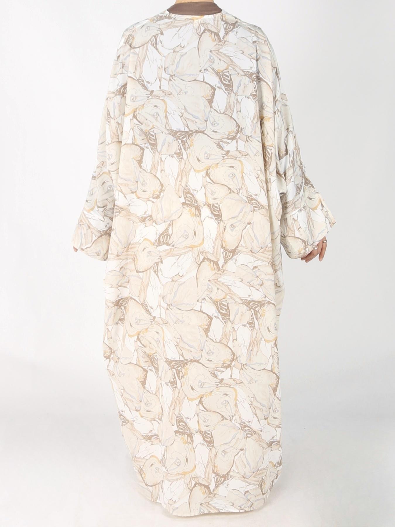 Women's Abstract Print Long Sleeve Open Front Kimono, Casual Outerwear for Spring & Summer, Women's Islamic Clothing for Daily Wear, Work Clothes Women, Womenswear