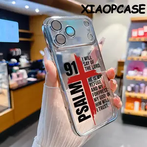 Transparent Electroplated Cellphone Cover for iPhone 17 Pro Max/16/15 Plus/14/13/12/11,PSALM 91 and Cross Pattern All-Inclusive Lens Anti-Drop Protection Cover,Ultra-Thin Design|Perfect for Everyday Use Protector