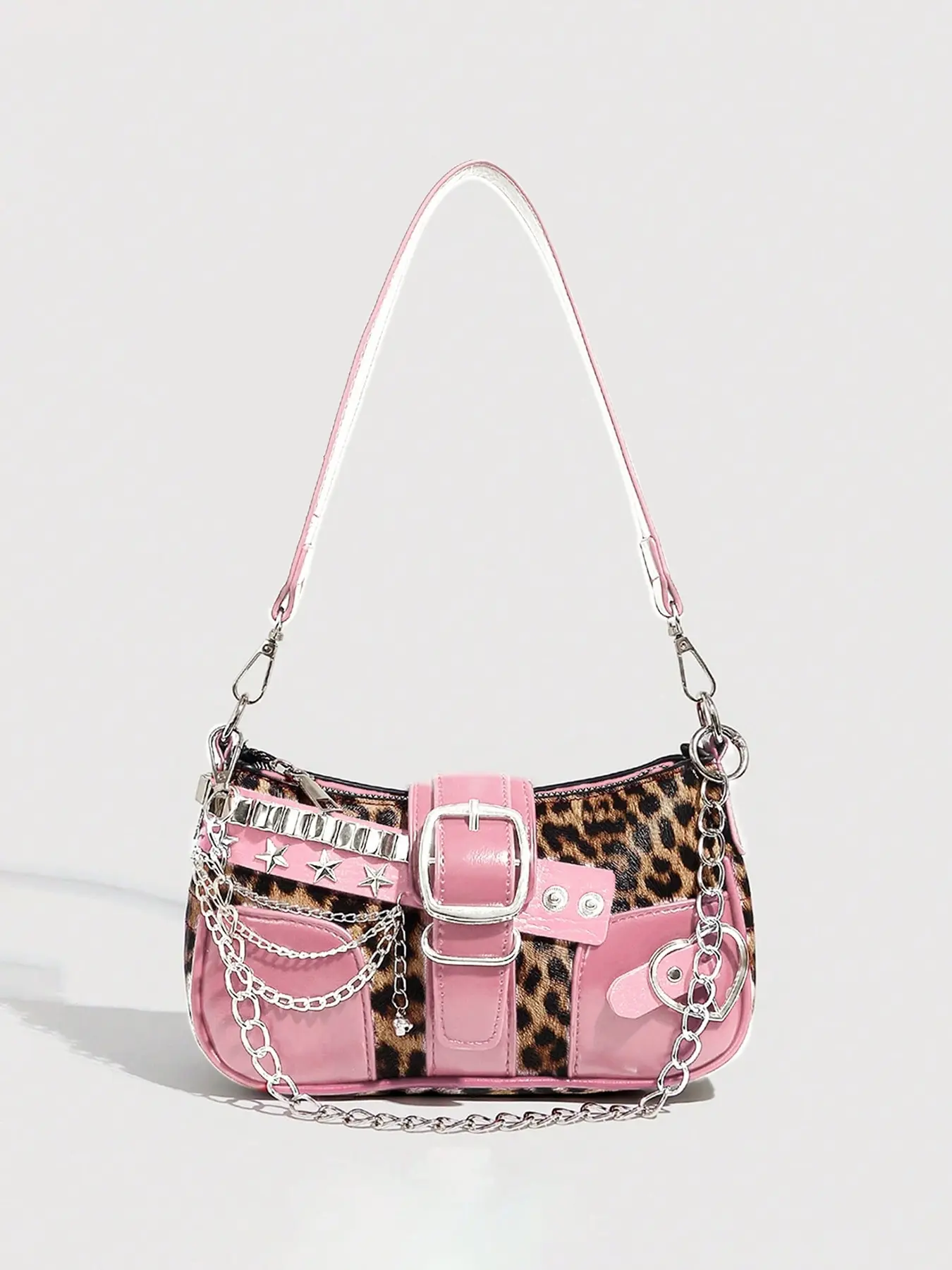 Vintage Y2K Women's Bag, Punk Style Colorblock Star Chain Small Shoulder Crossbody Bag, Detachable Strap, Polyester Lining, Multi-Functional Handbag