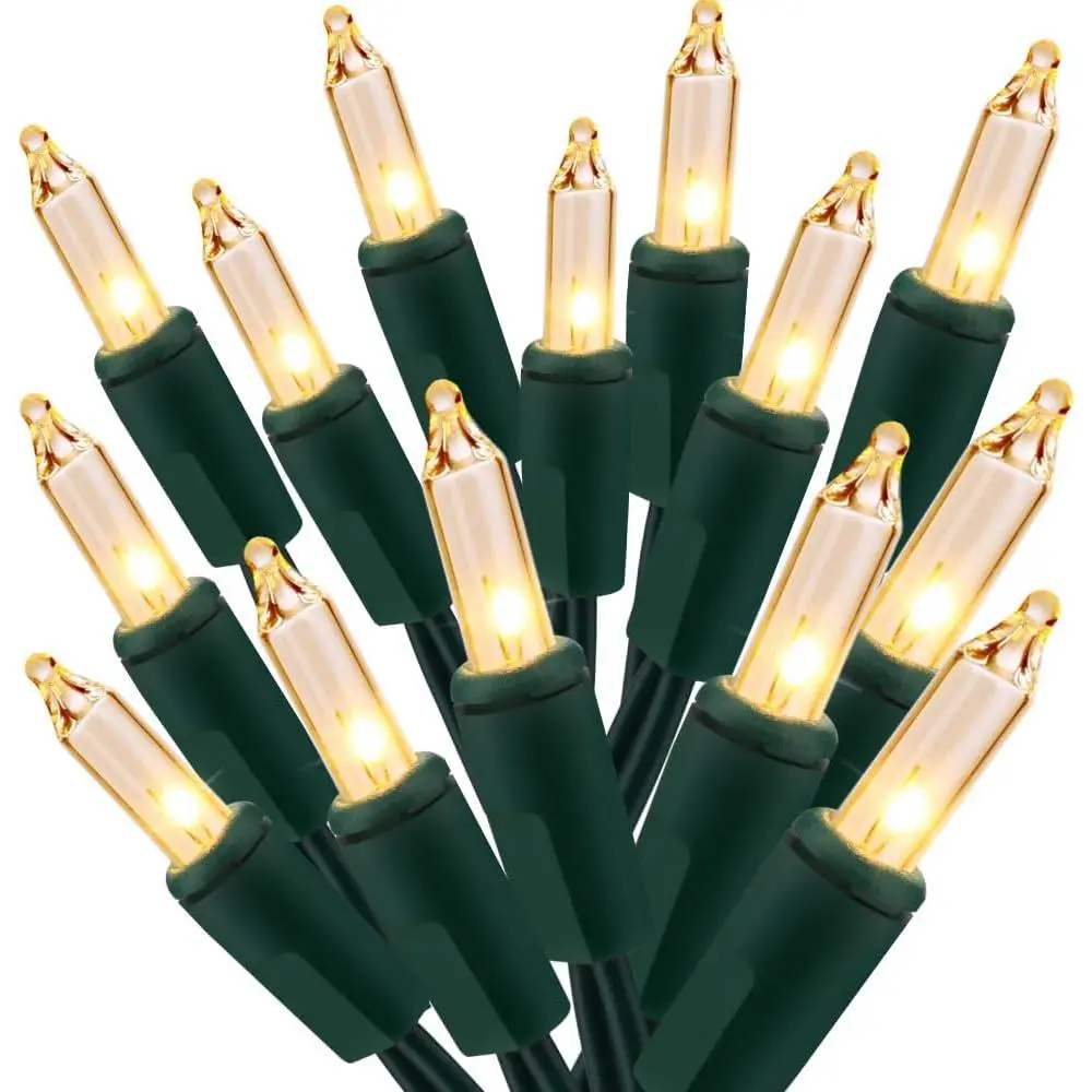 Clear Christmas Lights, 50 Count Warm White Incandescent Lights | Linkable; UL Certified; Outdoor White Christmas Lights Mini Light Set Green Wire Indoor Outside Xmas Tree Holiday Party Decor