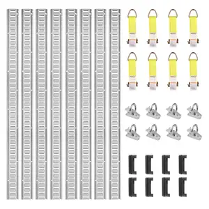 VEVOR E Track Tie-Down Rail Kit, 24PCS 5' E-Tracks Set Includes 8 Steel Rails 8 O-Ring Anchors 8 Tie-Offs with D-Ring, Versatile Securing Accessories for Cargo Motorcycles Bikes, 2000 lbs Load