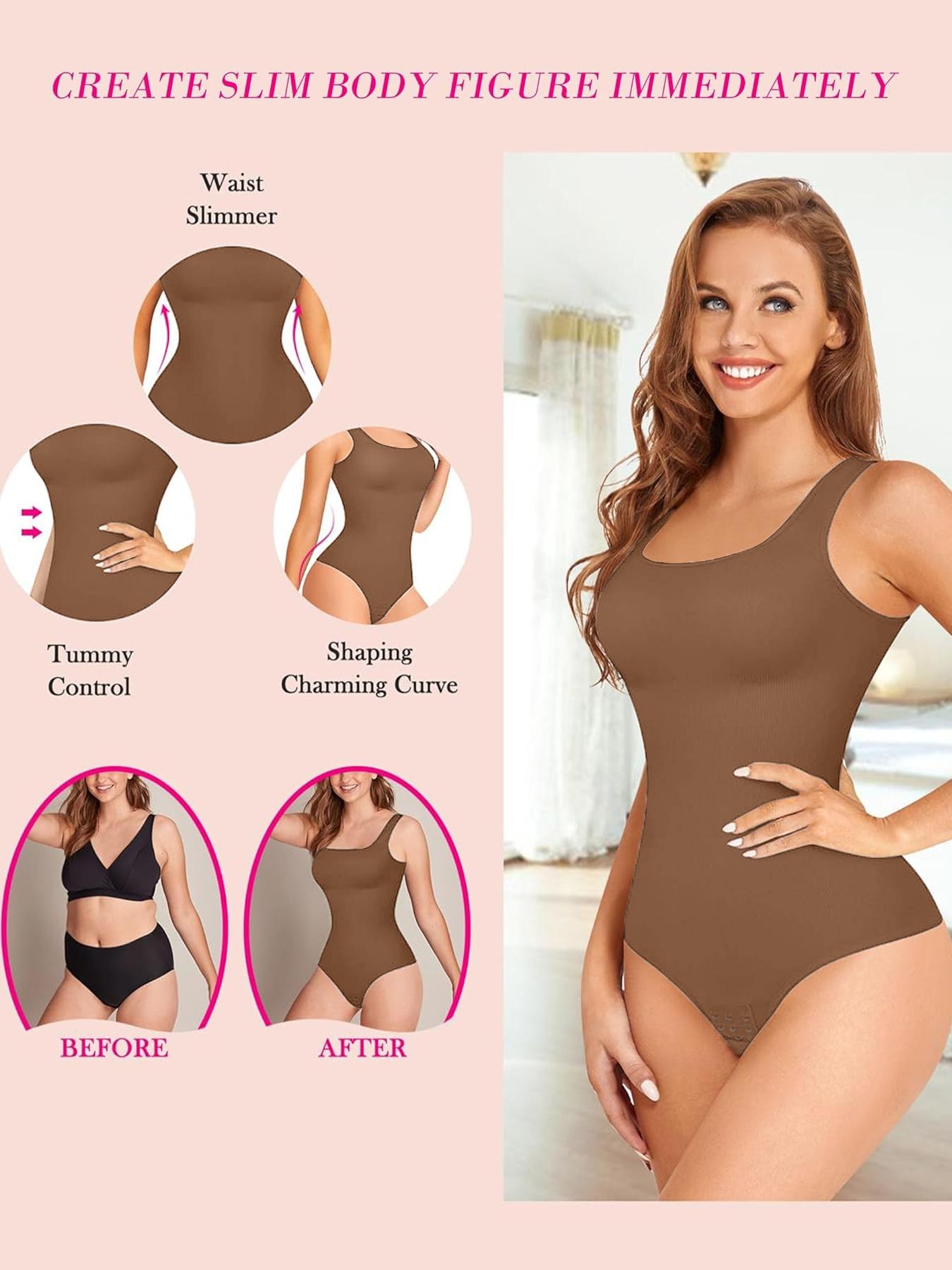 Women's Shapewear Bodysuit, Compress Shapewear, Waist Abdomen Ribbed Strengthening, Wide Shoulder Straps, Chest Support, Belly Control, All Seasons