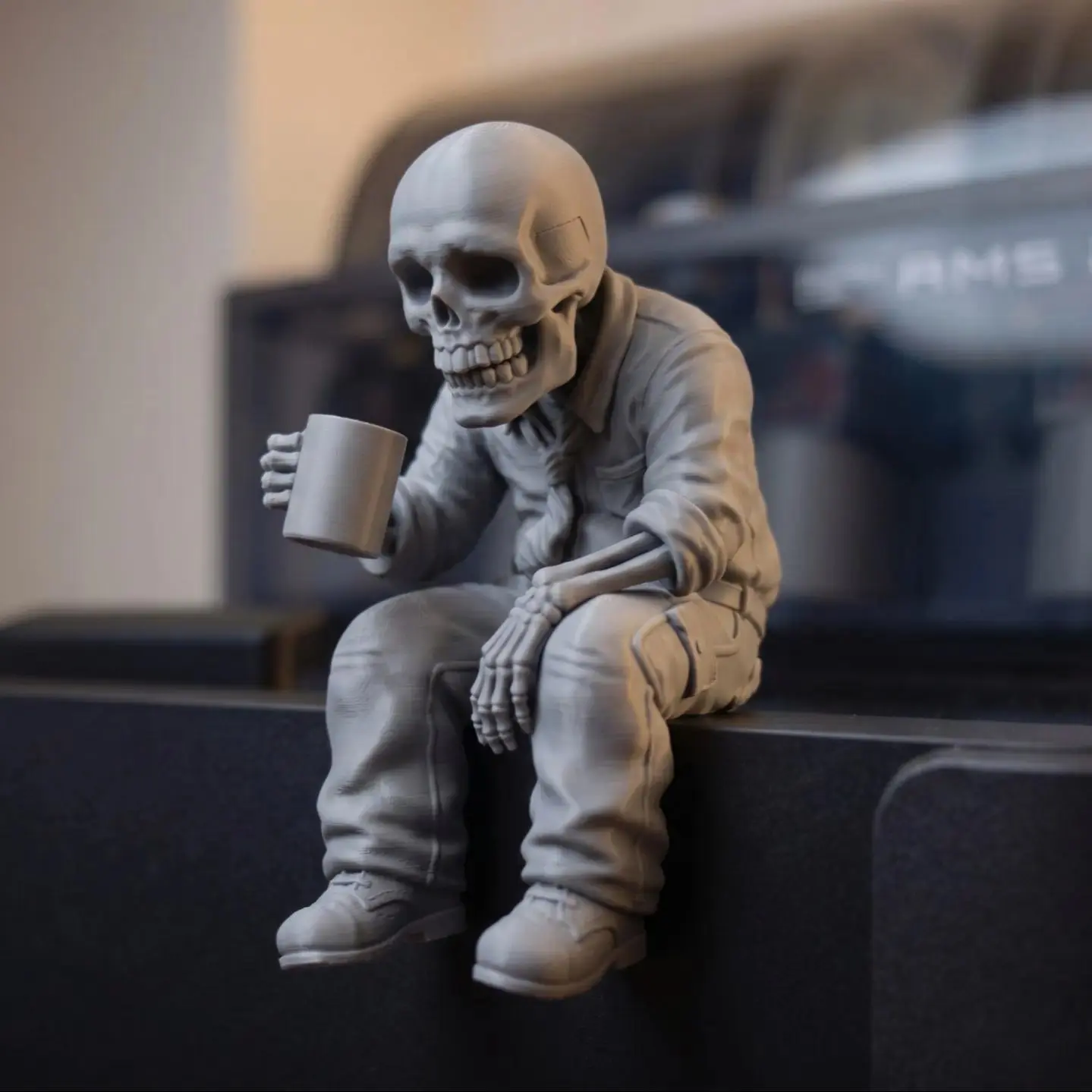 8cm Work Burnout Skeleton Ornament Funny Coffee Skeleton Desk Decor Gothic 3D Printed Statue Sarcastic Work From Home Companion Home Office Figurine