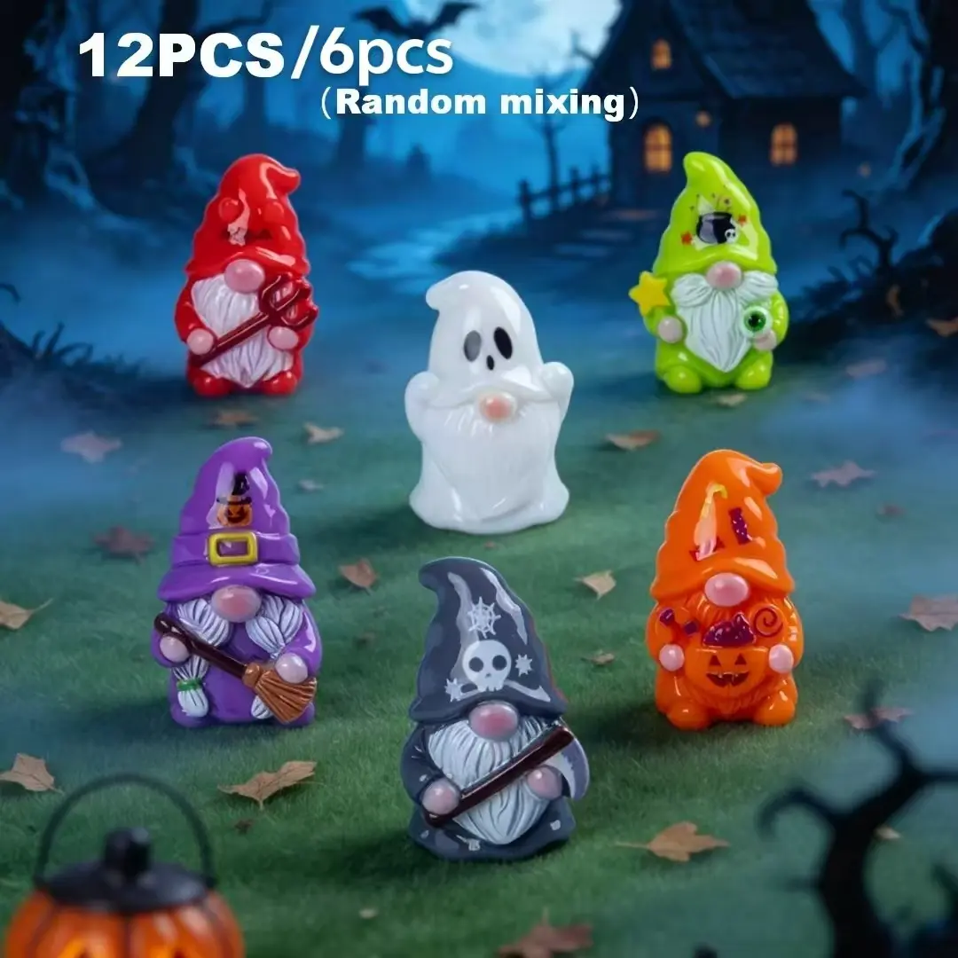 6/12pcs/set (random style), a novel model decoration of scary wizard gnome, resin decoration of Halloween mini gnome, suitable for home decoration, outdoor garden bonsai decoration, party decoration, as a gift.