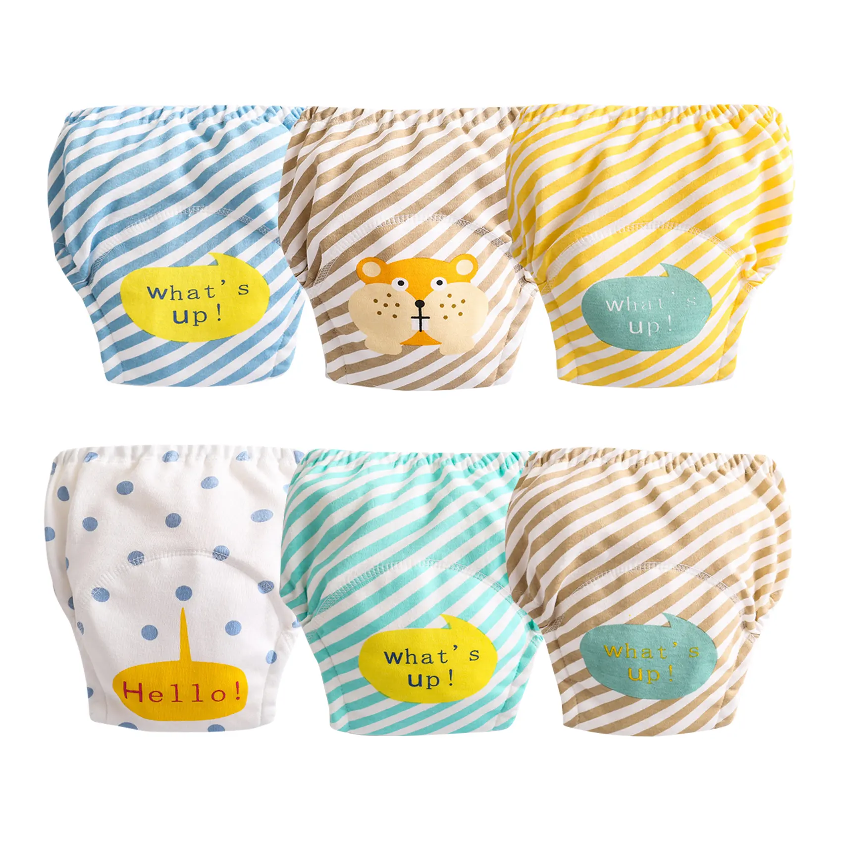 6-Pack Cotton Training Pants for Boys Waterproof Cloth Diapers Panties Reusable Toddler Nappies Baby Underwear Pee Potty Training Underpants