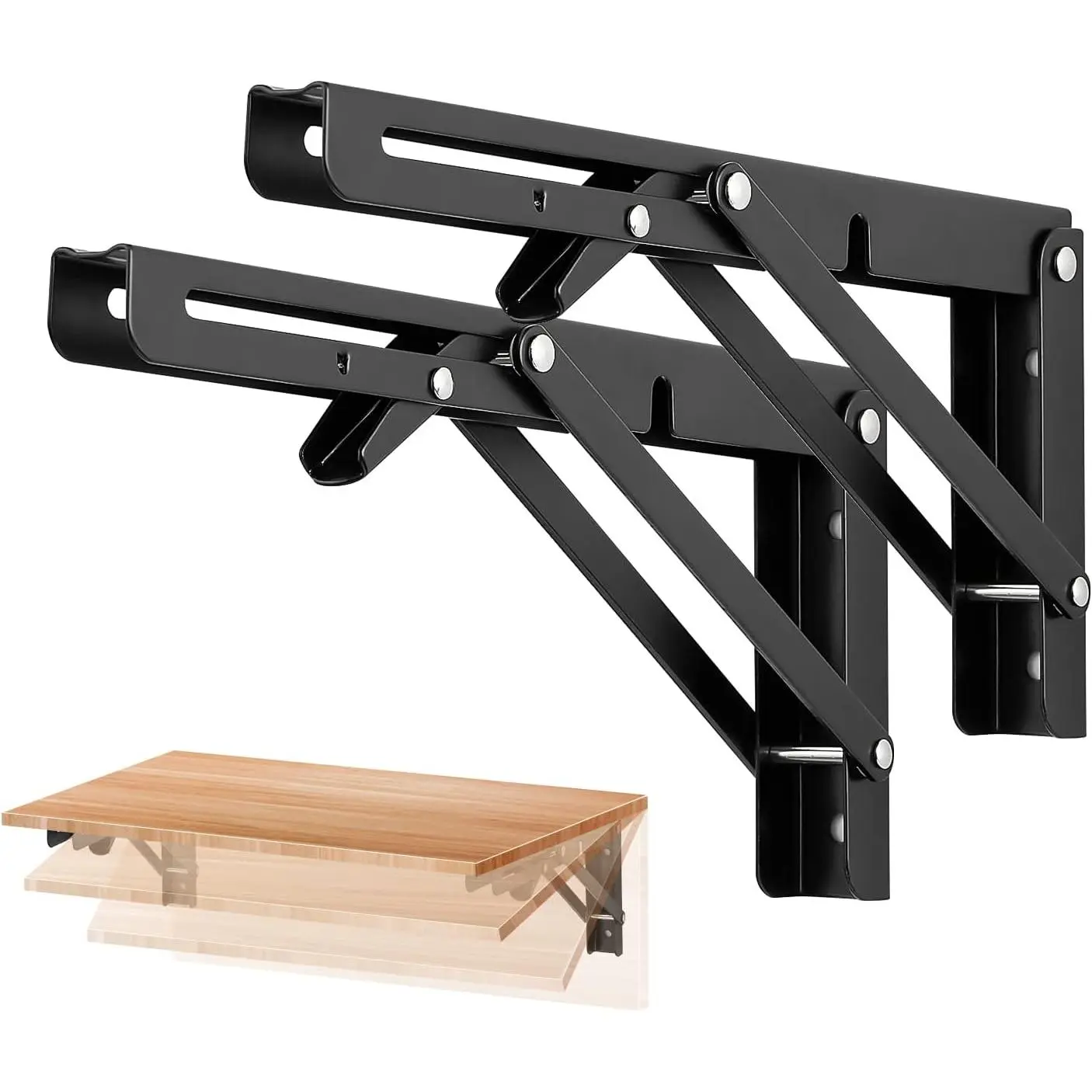 Lvy Matte Black Folding Shelf Brackets, 10 Inch, 2 Pack