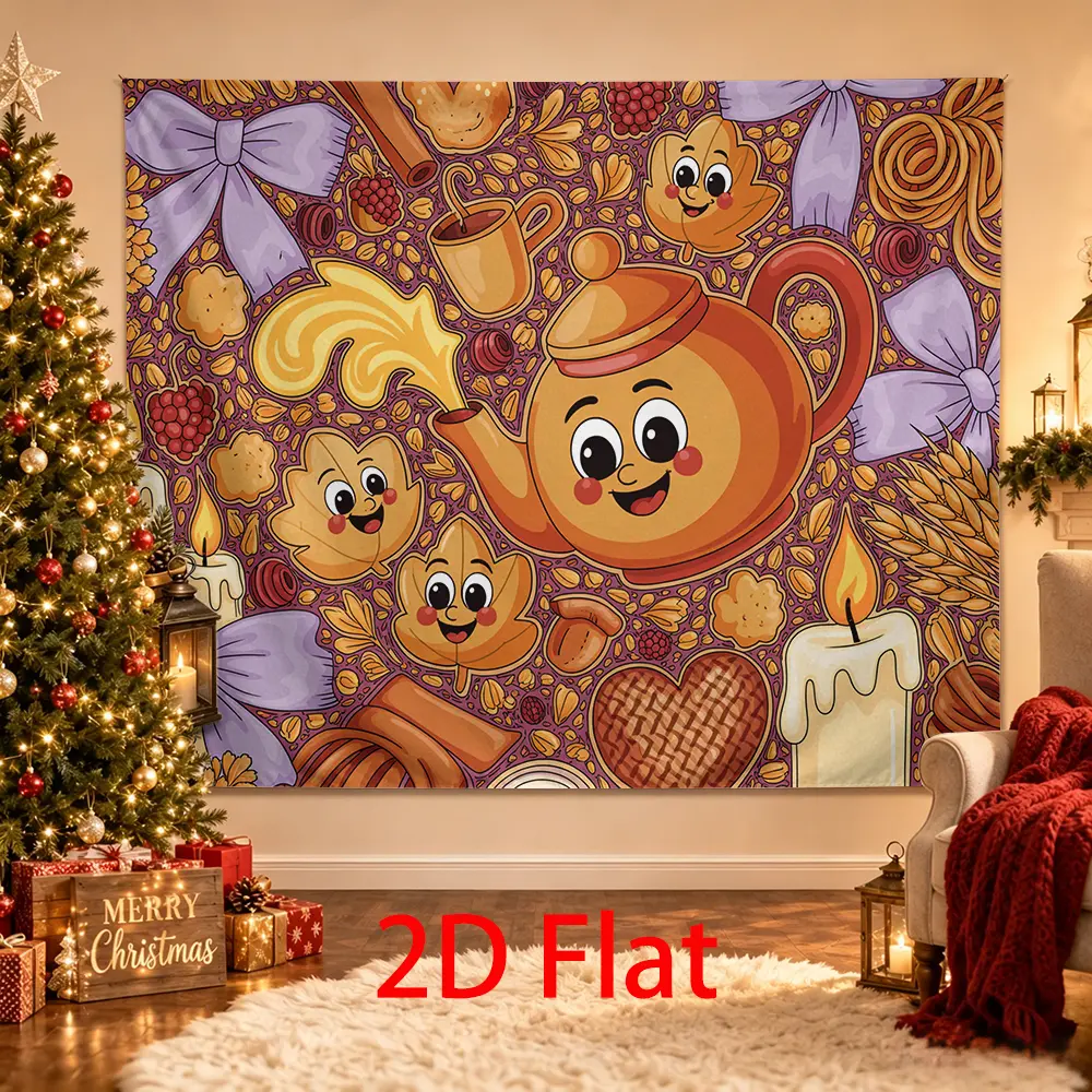 Cute Fall Backdrop with Teapot, Autumn Leaves, Candles and Cozy Harvest Decor