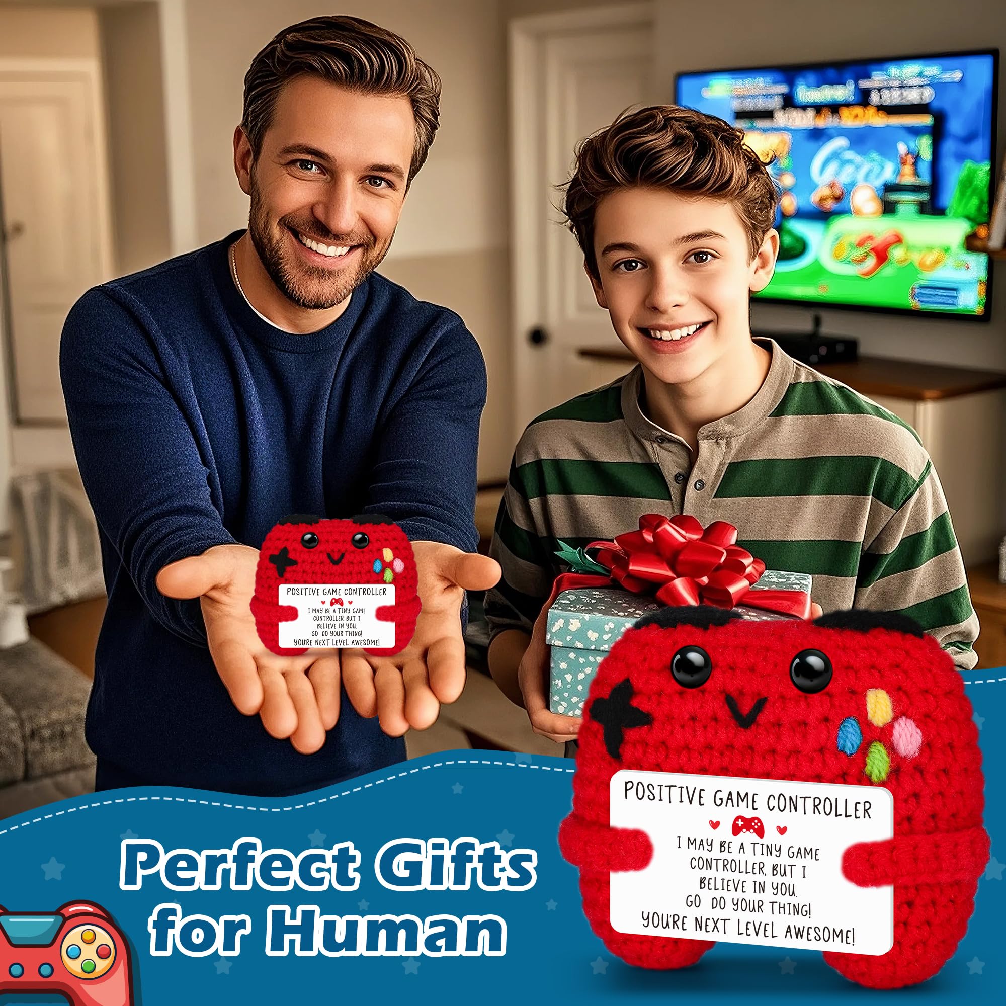 Handcrafted Mini Game Controller Knitted Plush Doll, Soft Emotional Support Stress Relief Toy, Perfect Christmas Presents Holiday Gifts Birthday Gifts for Women Men Him Teacher Appreciation Gifts, Portable Cute Decor for Desk Bedroom Bag Keychain