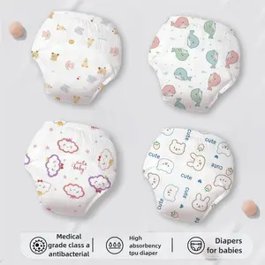 4-Pack Baby Training Pants, 100% Cotton, Breathable, Durable, Absorbent, Leak-Proof, Cute Animal Patterns, Elastic Waist, 0-3 Years