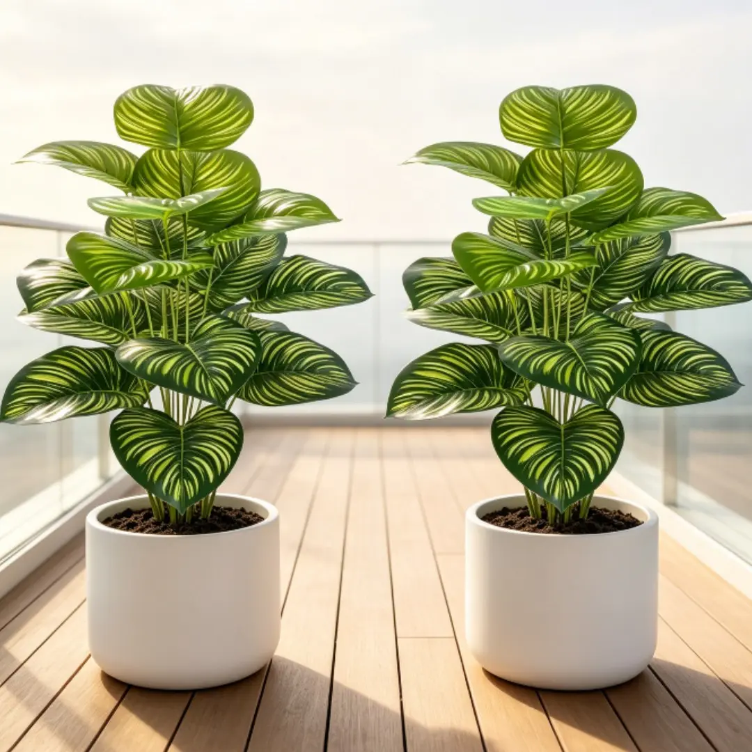 2-Pack Tropical Calathea Zebrina Large High-Quality Decorative Artificial Plant Striped Calathea Set, Zebra Palm for Home Office Decor, Low Maintenance, All Seasons, Durable