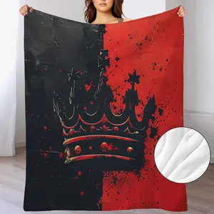 Luxury Crown Pattern Rug - Thick Flannel - Red and Black Crown Design - Suitable for all seasons, soft and comfortable, ideal for sofas, beds, camping, and office décor - An elegant home gift for birthdays, anniversaries, housewarming parties, and more.