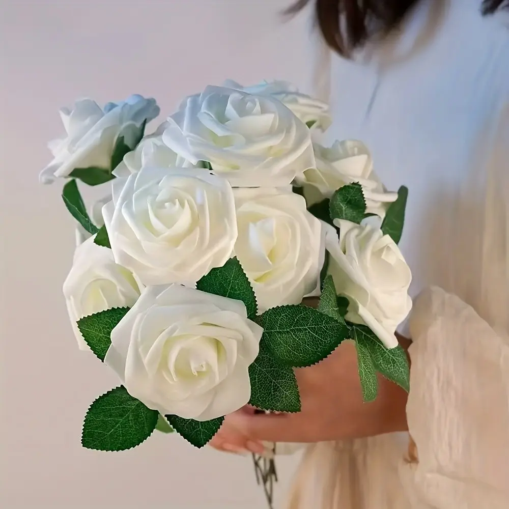 30pcs Artificial Foam Rose Flowers, Artificial Flower Bouquets, Diy Fake Flowers, DIY Wedding Decor, Valentine's Gift, Bridal Bouquet, Indoor/outdoor Use, Home Decoration