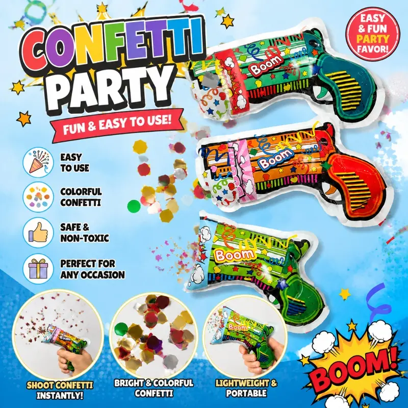 Easy To Use Inflatable Confetti Launcher Toy, Handheld Confettir, Children Birthday Party Atmosphere Prop, Weekend Celebration Photo Booth Decor Gift