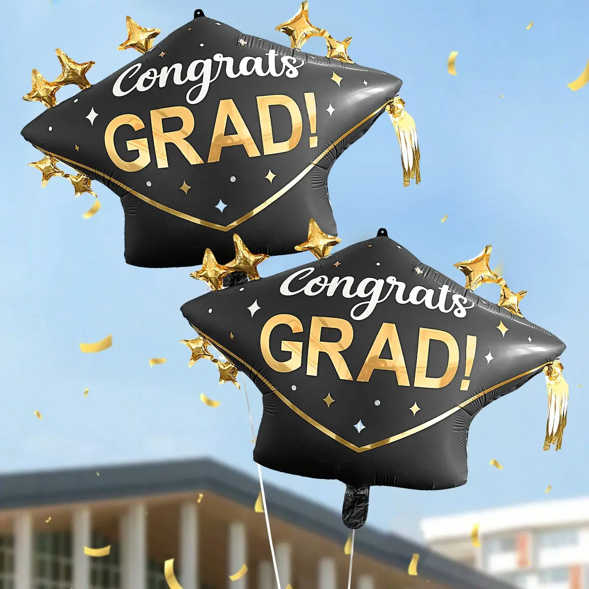 2pcs Graduation Hat Foil Balloons, Doctor Cap Star Decor, Party Decoration, Photo Props, Classroom Atmosphere, 2026 Graduation Theme