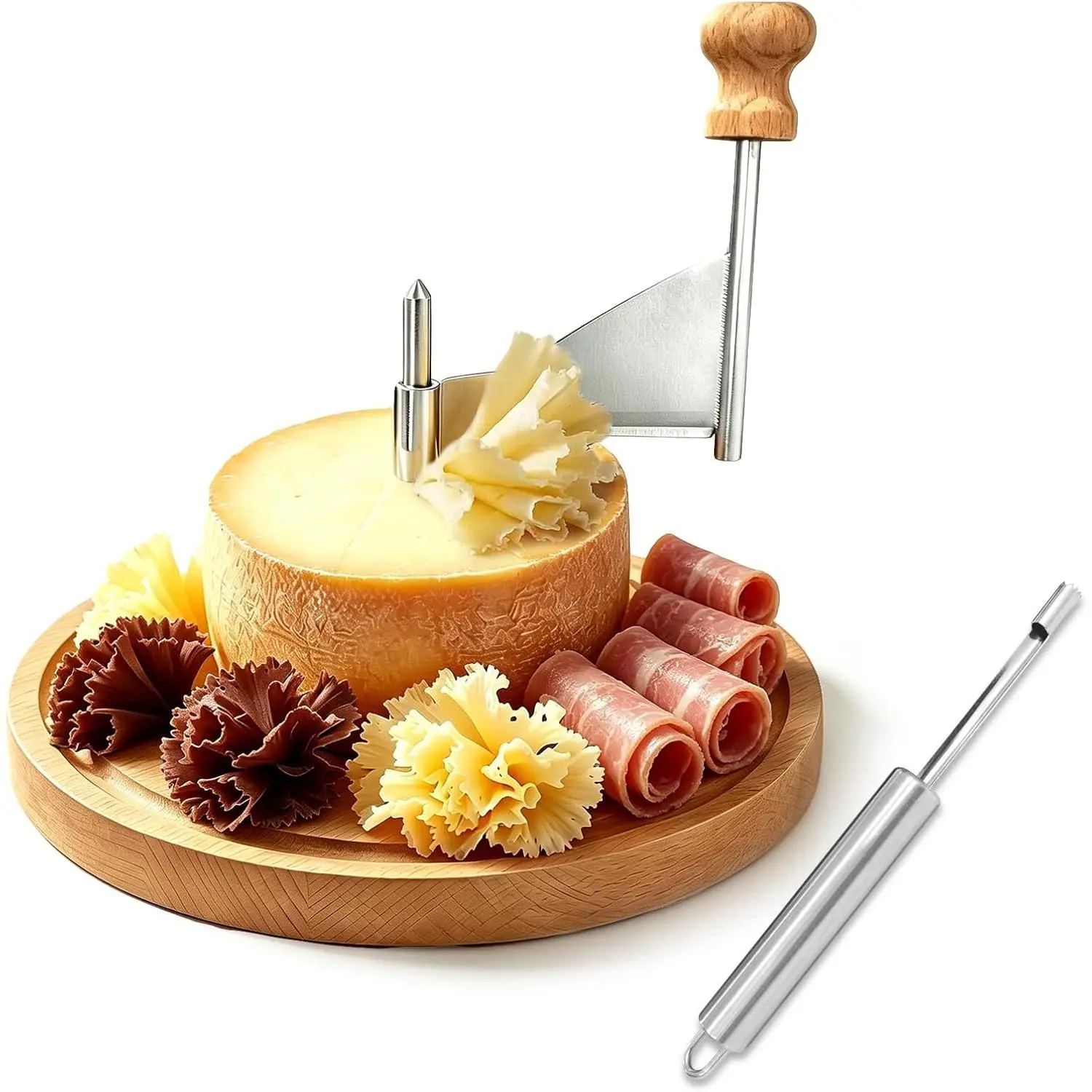 Cheese Flower Curler Wheel,  Base, Cheese  & Coring Tool | 8.6in dia*0.78in base, stainless  for curls & , cheese corer, nonslip, easyclean, ideal for , parties & cafes
